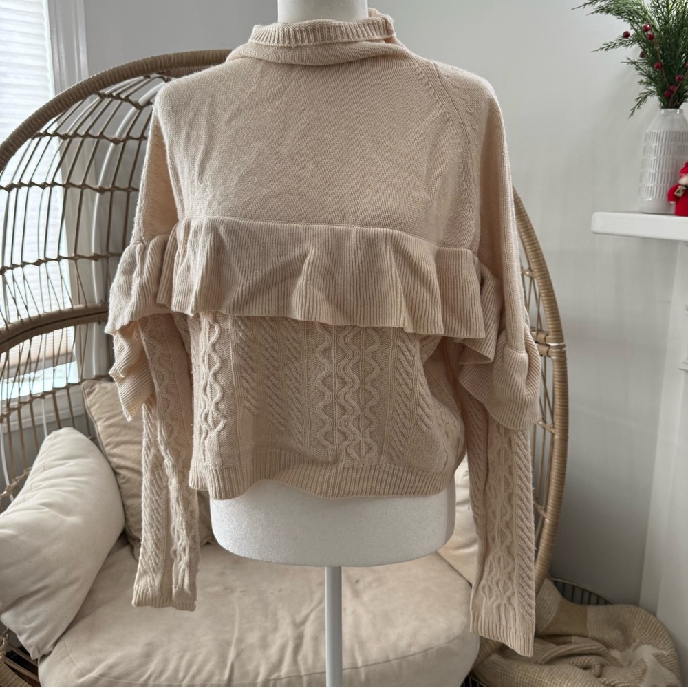 NAADAM Merino Cashmere Ruffle‎ Cable Knit Sweater M